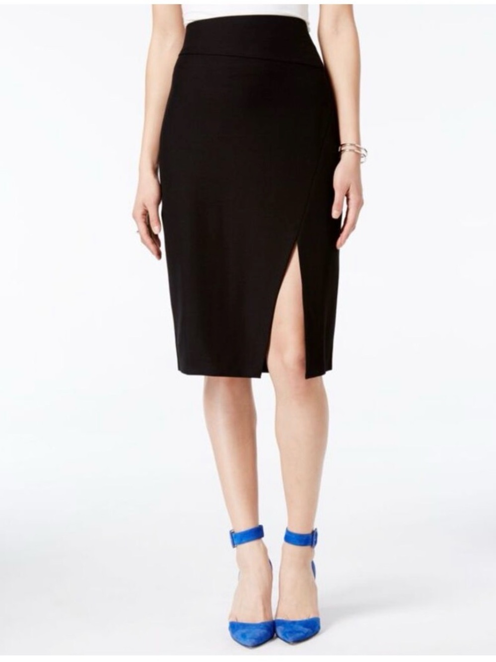 NWT Bar III Black High-Waist Pencil Skirt with Front Slit
